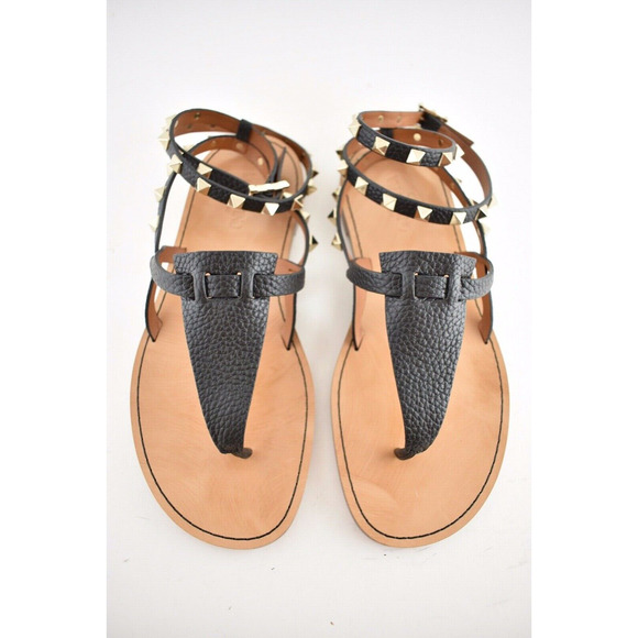 Valentino Rockstud Black Leather Thong Wrap Around Strap Flat Slide Sandal 36.5 - Picture 7 of 11